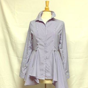 Pin stripe button down shirt with peplum